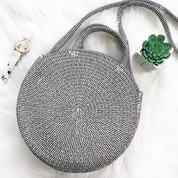 Two Tone Round Raffia Crossbody Bag - Picture 2 of 7